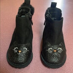 Black Cat Glitter Ankle Boots